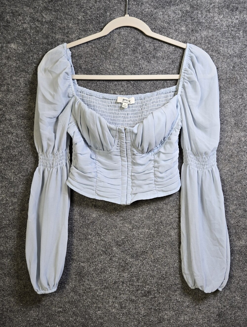 Privy Top Womens S Powder Blue Hook and Eye Puff Sleeve Bar Maid Ren Faire